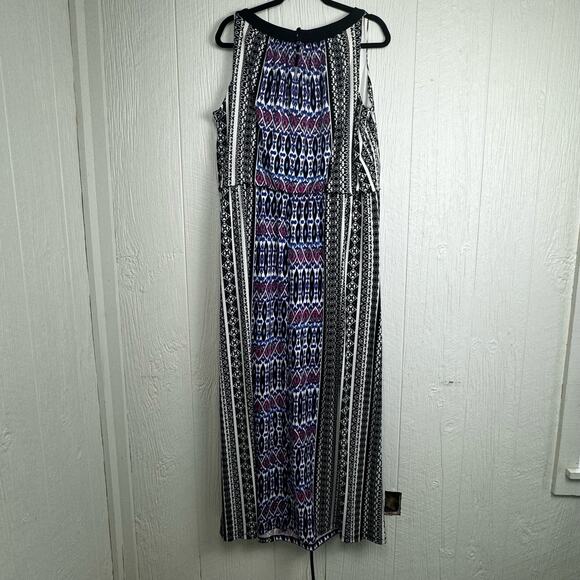 London Times Plus Black Blue Pink Abstract Jersey Stretch Maxi Dress Sz18W Artsy - Picture 5 of 13